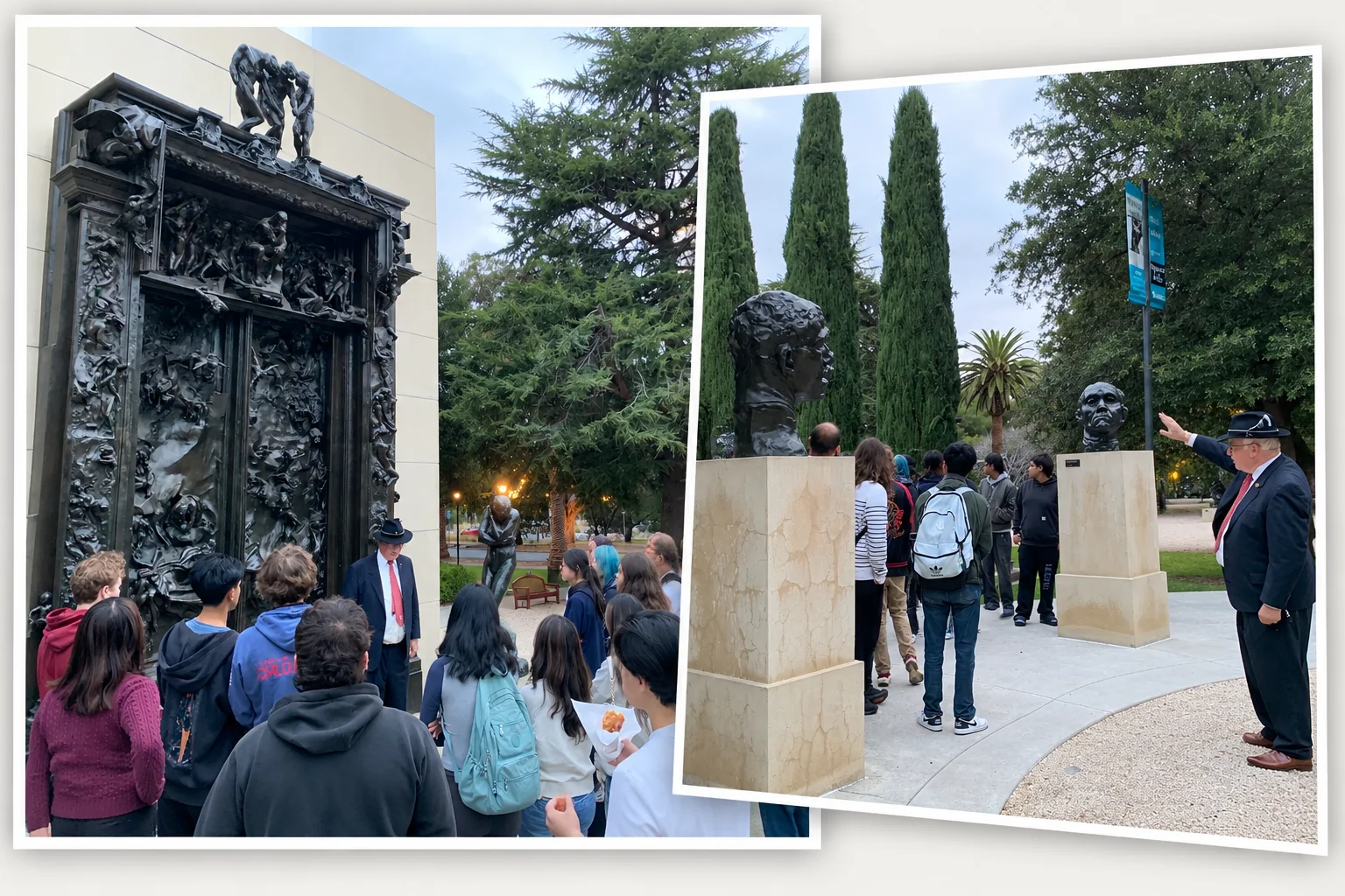 A De Anza English class learning about Rodin sculptures at Stanford