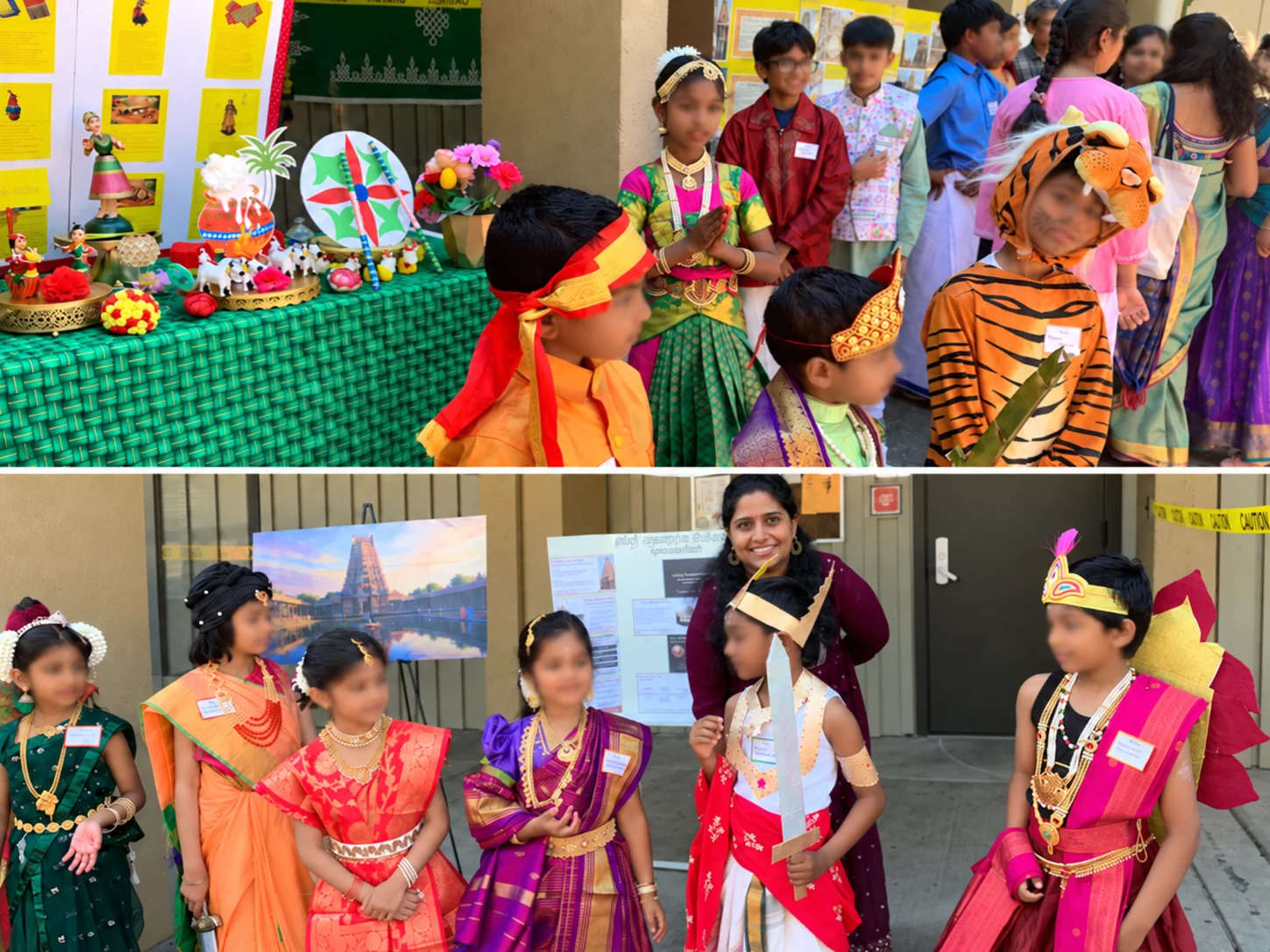 Students presenting cultural projects and traditional clothing